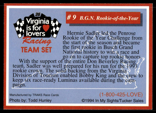 BGN Rookie of the Year 1994 Traks Virginia is for Lovers Base Back of Card