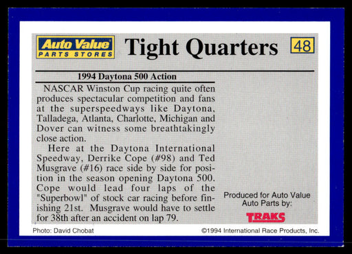 Tight Quarters 1994 Traks Auto Value Parts Stores Collector Cards Base Back of Card