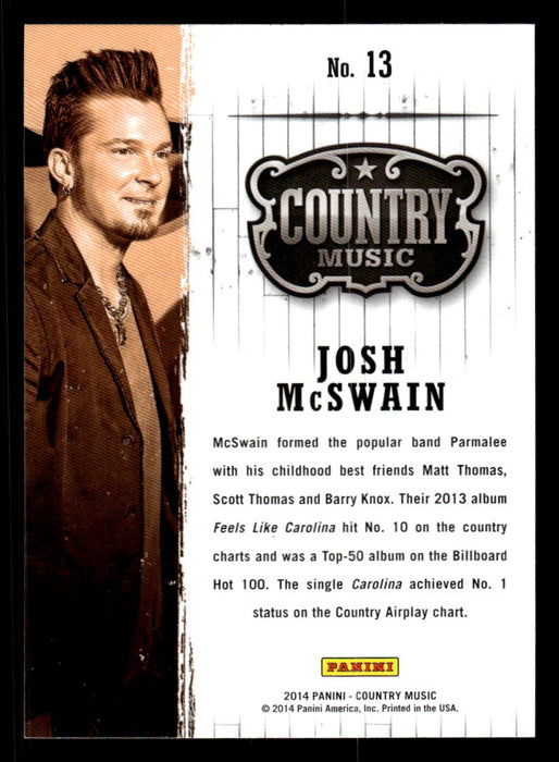 Josh McSwain 2014 Panini Country Music Back of Card