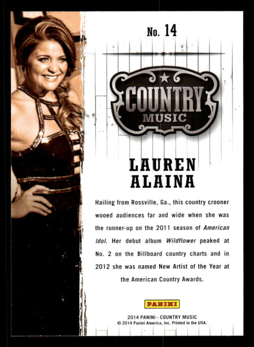 Lauren Alaina 2014 Panini Country Music Back of Card