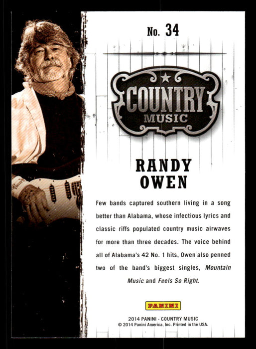 Randy Owen 2014 Panini Country Music Back of Card