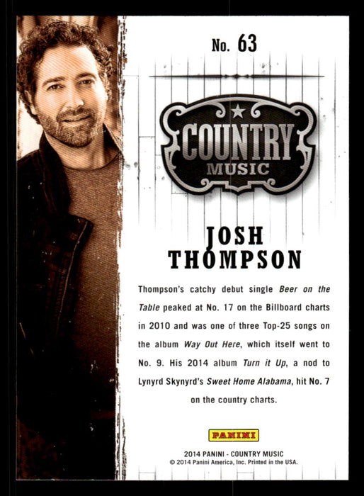 Josh Thompson 2014 Panini Country Music Back of Card