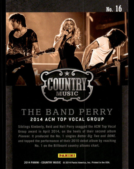 The Band Perry 2014 Panini Country Music Back of Card