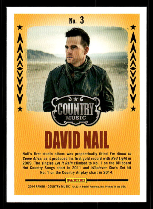 David Nail 2014 Panini Country Music Back of Card