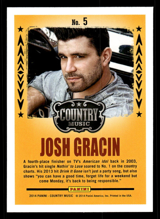 Josh Gracin 2014 Panini Country Music Back of Card