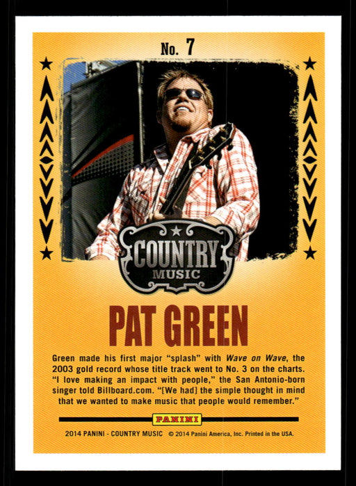 Pat Green 2014 Panini Country Music Back of Card