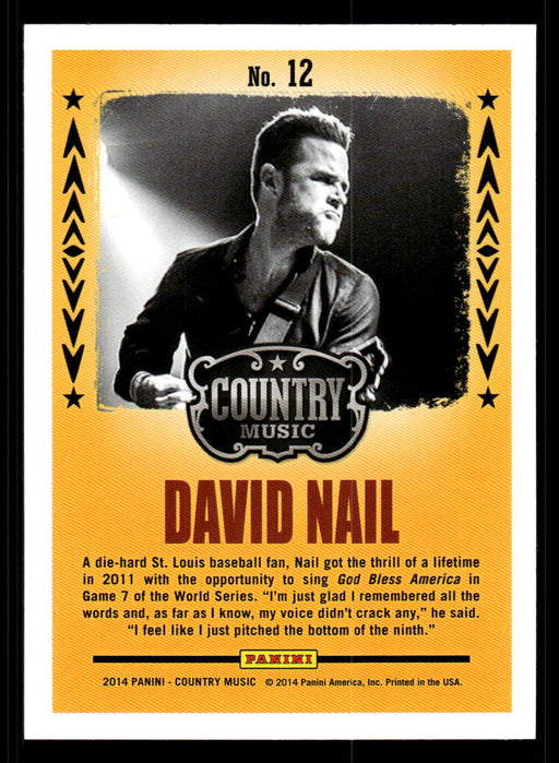 David Nail 2014 Panini Country Music Back of Card