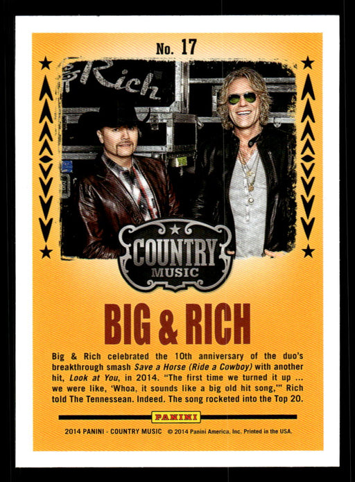 Big & Rich 2014 Panini Country Music Back of Card