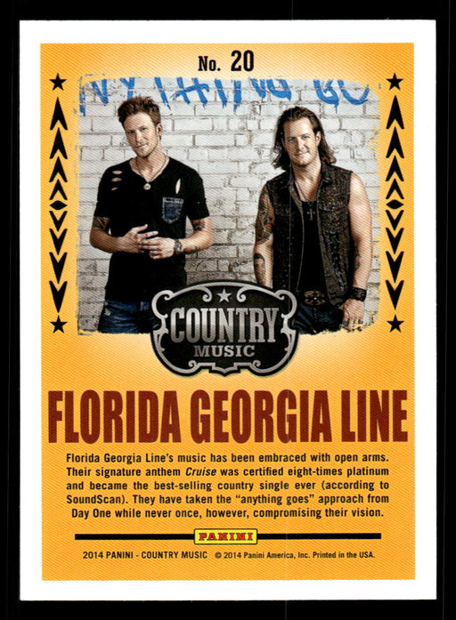 Florida Georgia Line 2014 Panini Country Music Back of Card