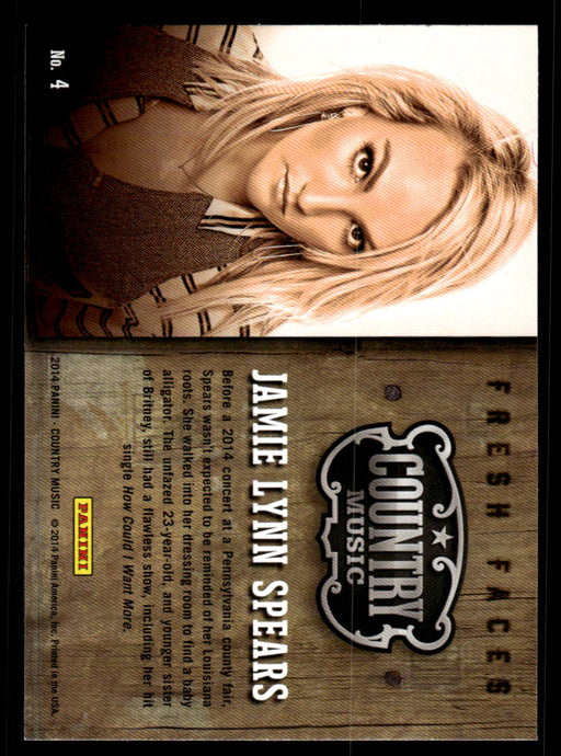 Jamie Lynn Spears 2014 Panini Country Music Back of Card