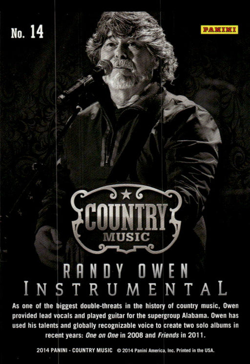 Randy Owen 2014 Panini Country Music Back of Card