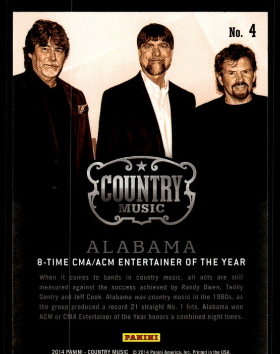 Alabama 2014 Panini Country Music Back of Card