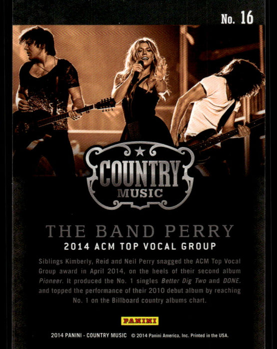 The Band Perry 2014 Panini Country Music Back of Card