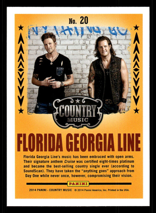 Florida Georgia Line 2014 Panini Country Music Back of Card