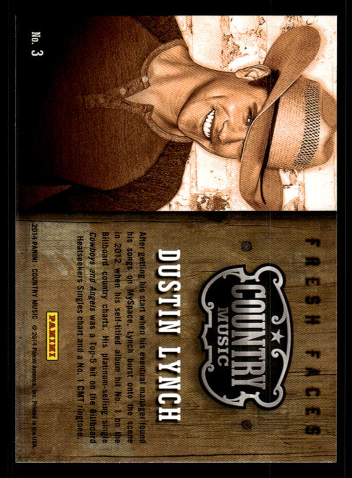 Dustin Lynch 2014 Panini Country Music Back of Card