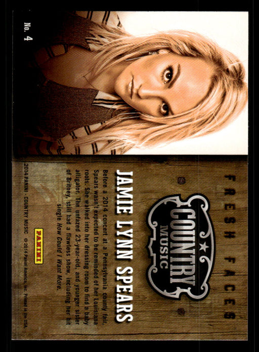 Jamie Lynn Spears 2014 Panini Country Music Back of Card