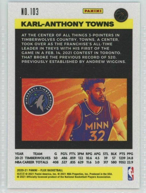 2020-21 Panini Flux #103 Karl-Anthony Towns Minnesota Timberwolves - Collectible Craze America