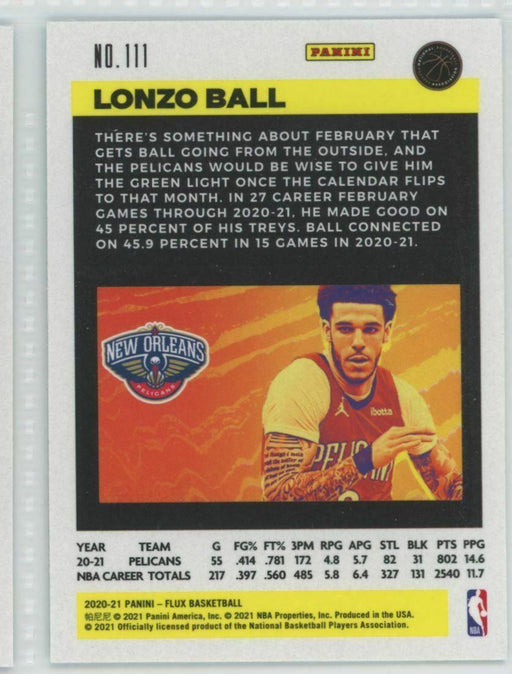 2020-21 Panini Flux #111 Lonzo Ball New Orleans Pelicans - Collectible Craze America