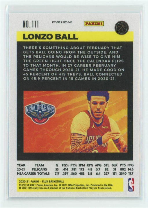 2020-21 Panini Flux #111 Lonzo Ball New Orleans Pelicans Light Blue Prizm - Collectible Craze America