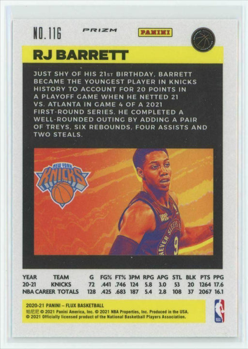 2020-21 Panini Flux #116 RJ Barrett New York Knicks Silver Mojo Prizm - Collectible Craze America