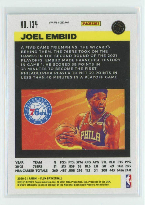 2020-21 Panini Flux #134 Joel Embiid Philadelphia 76ers Light Blue Prizm - Collectible Craze America