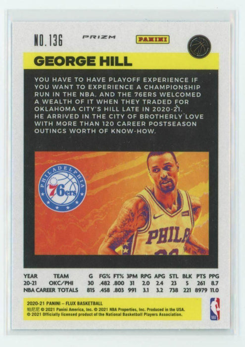 2020-21 Panini Flux #136 George Hill Philadelphia 76ers Light Blue Prizm - Collectible Craze America