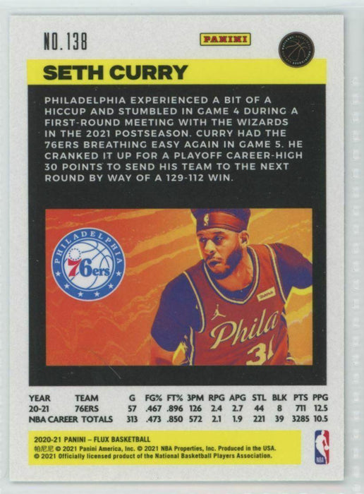 2020-21 Panini Flux #138 Seth Curry Philadelphia 76ers - Collectible Craze America