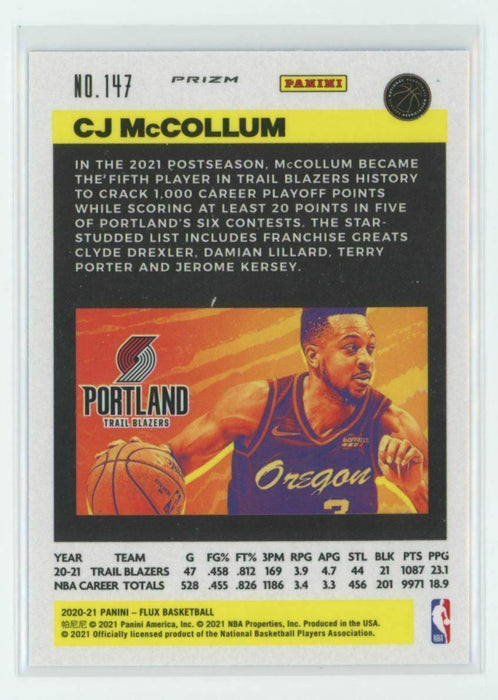 2020-21 Panini Flux #147 CJ McCollum Portland Trail Blazers Light Blue Prizm - Collectible Craze America