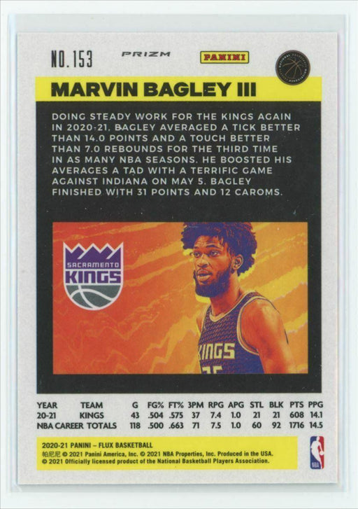 2020-21 Panini Flux #153 Marvin Bagley III Sacramento Kings Light Blue Prizm - Collectible Craze America