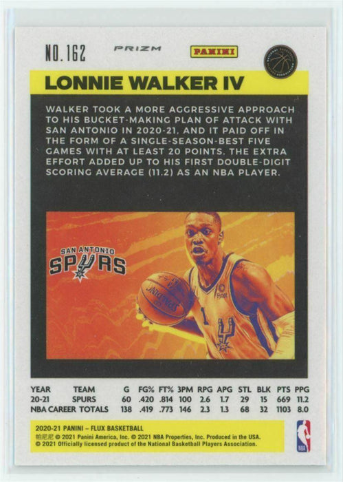 2020-21 Panini Flux #162 Lonnie Walker IV San Antonio Spurs Silver Prizm - Collectible Craze America