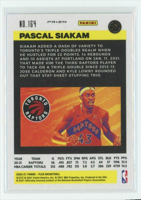 2020-21 Panini Flux #164 Pascal Siakam Toronto Raptors Light Blue Prizm - Collectible Craze America