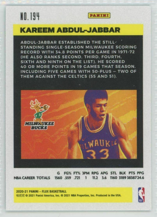 2020-21 Panini Flux #194 Kareem Abdul-Jabbar Milwaukee Bucks - Collectible Craze America