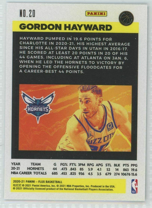 2020-21 Panini Flux #20 Gordon Hayward Charlotte Hornets - Collectible Craze America