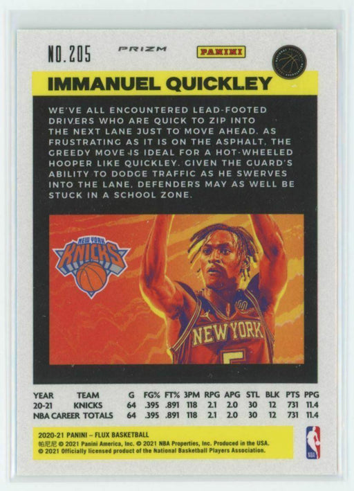 2020-21 Panini Flux #205 Immanuel Quickley RC New York Knicks Silver Mojo Prizm - Collectible Craze America