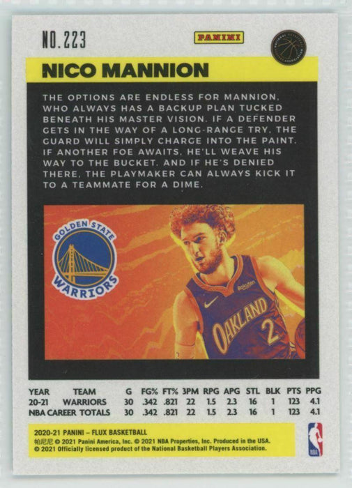 2020-21 Panini Flux #223 Nico Mannion RC Golden State Warriors - Collectible Craze America