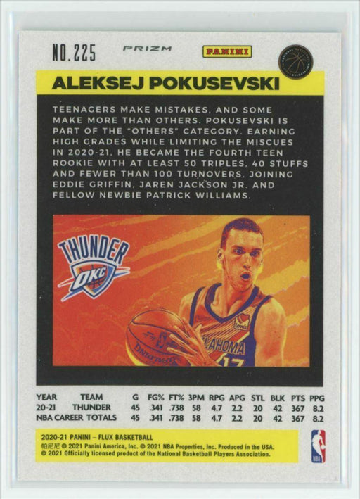 2020-21 Panini Flux #225 Aleksej Pokusevski RC Oklahoma City Thunder Laser Prizm - Collectible Craze America