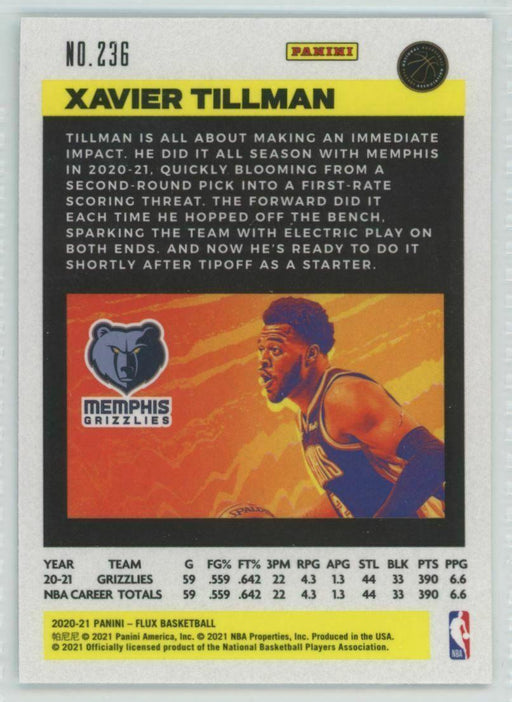 2020-21 Panini Flux #236 Xavier Tillman RC Memphis Grizzlies - Collectible Craze America