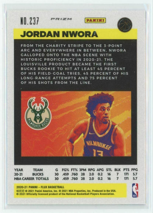 2020-21 Panini Flux #237 Jordan Nwora RC New York Knicks Silver Mojo Prizm - Collectible Craze America