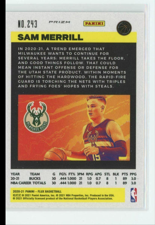 2020-21 Panini Flux #243 Sam Merrill RC Milwaukee Bucks Silver Prizm - Collectible Craze America