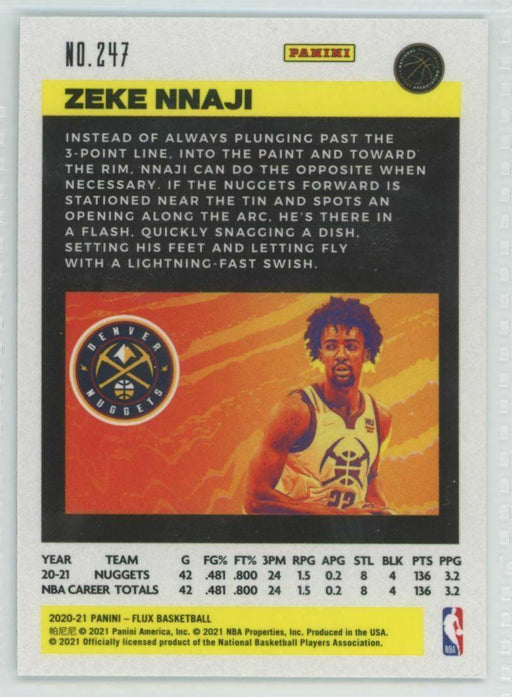 2020-21 Panini Flux #247 Zeke Nnaji RC Denver Nuggets - Collectible Craze America