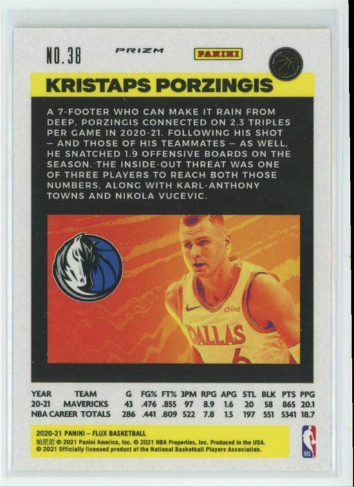 2020-21 Panini Flux #38 Kristaps Porzingis Dallas Mavericks Silver Mojo Prizm - Collectible Craze America