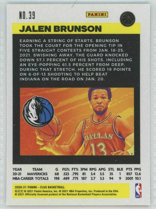 2020-21 Panini Flux #39 Jalen Brunson Dallas Mavericks - Collectible Craze America