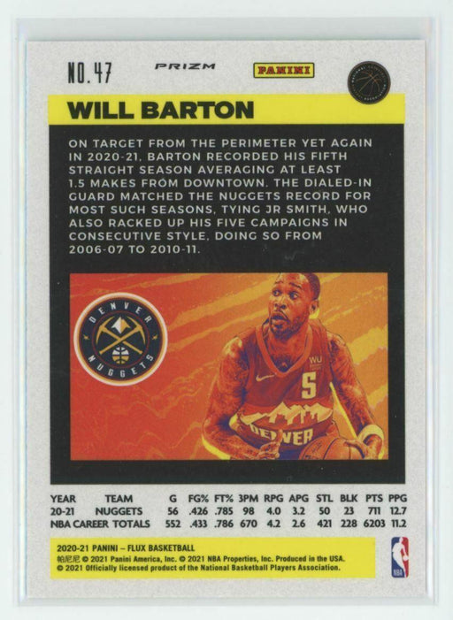 2020-21 Panini Flux #47 Will Barton Denver Nuggets Laser Prizm - Collectible Craze America