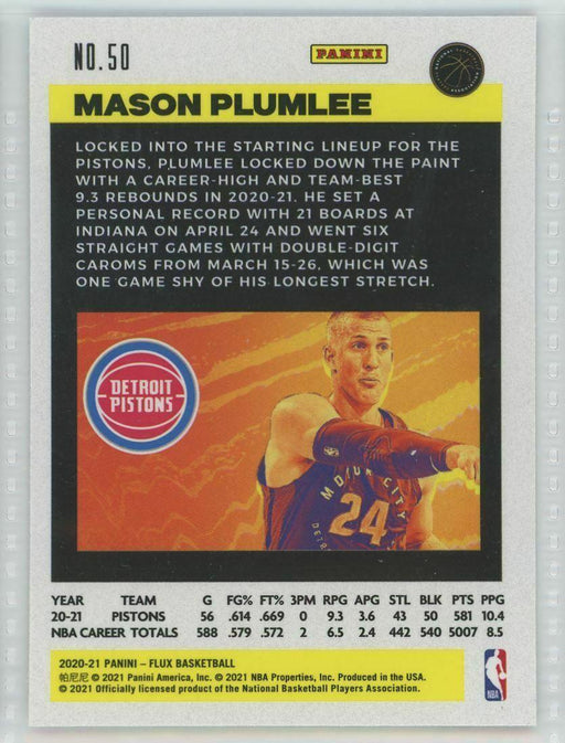 2020-21 Panini Flux #50 Mason Plumlee Detroit Pistons - Collectible Craze America