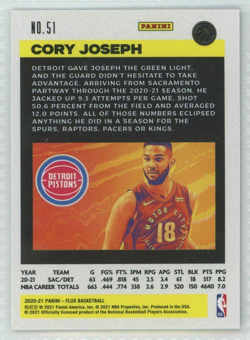 2020-21 Panini Flux #51 Cory Joseph Detroit Pistons - Collectible Craze America