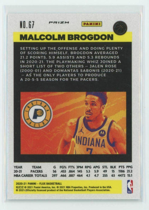 2020-21 Panini Flux #67 Malcolm Brogdon Indiana Pacers Light Blue Prizm - Collectible Craze America