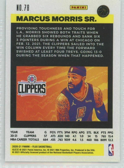 2020-21 Panini Flux #78 Marcus Morris Sr. Los Angeles Clippers - Collectible Craze America