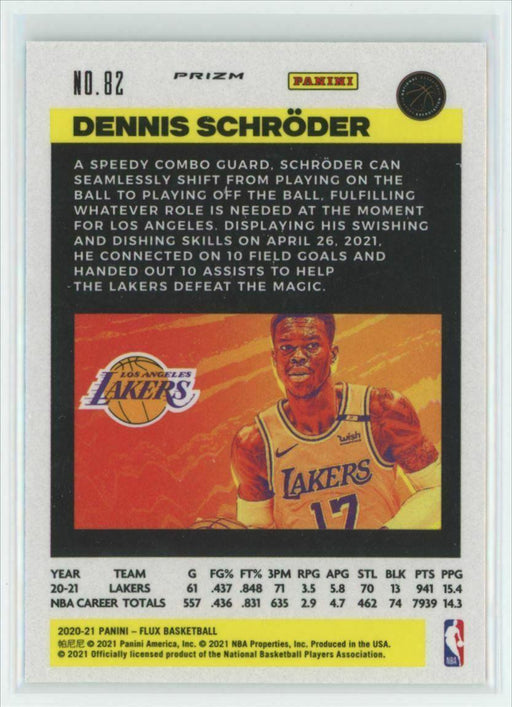 2020-21 Panini Flux #82 Dennis Schroder Los Angeles Lakers Silver Mojo Prizm - Collectible Craze America