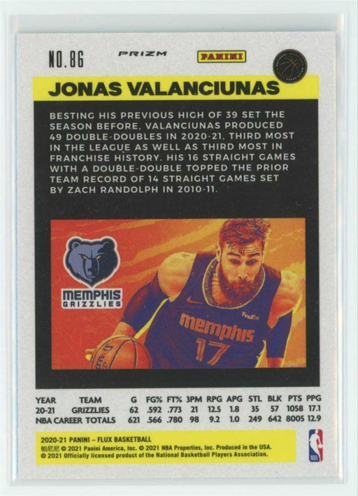 2020-21 Panini Flux #86 Jonas Valanciunas Memphis Grizzlies Laser Prizm - Collectible Craze America