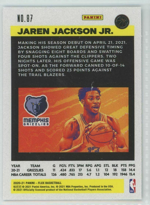 2020-21 Panini Flux #87 Jaren Jackson Jr. Memphis Grizzlies